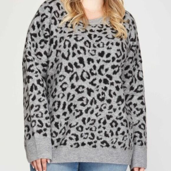 Lucky Brand Leopard Cheetah Print Gray Pullover Sweater Size 1X - Picture 1 of 11